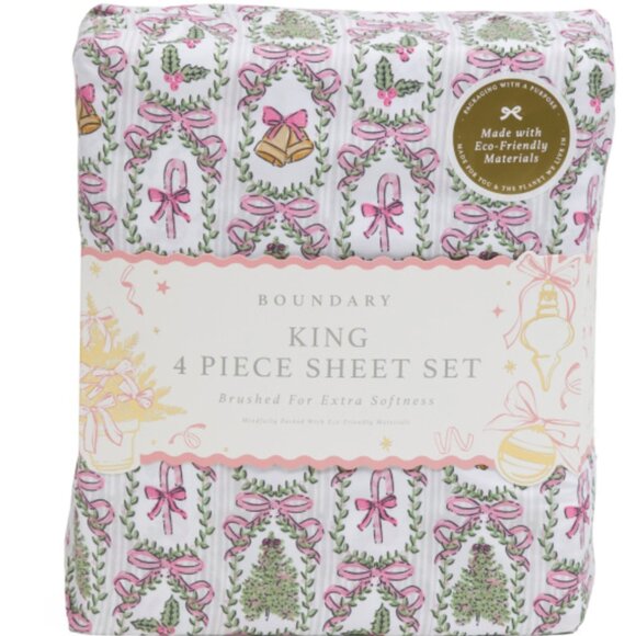 ENVOGUE Christmas Trees Bell Coquette Sheet Set Queen 4 PC New Shabby Chic - Picture 1 of 3